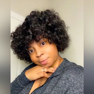 Human hair 10 inch black full fringe wig